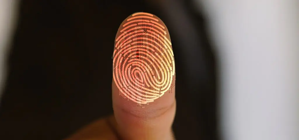 Un pouce d’une personne et son empreinte digitale.