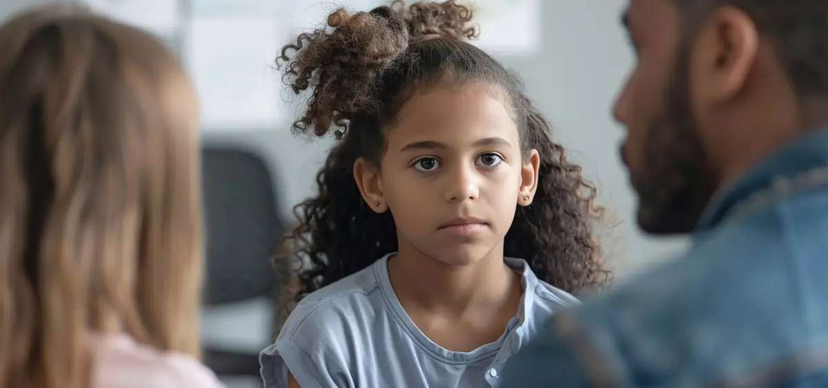 Un jeune fille discute avec ses parents.