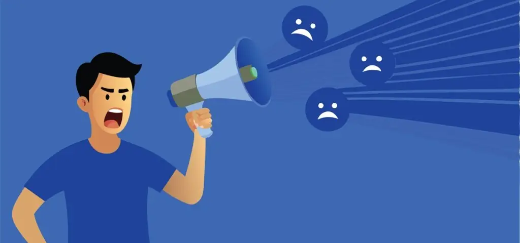 It’s important to understand your workplace's internal policies before expressing personal opinions on social media. An angry person expressing their dissatisfaction through a megaphone, with angry emojis coming out of it.