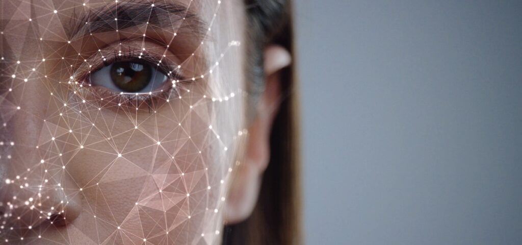 Be careful before sharing your biometric data! Half Face of Young Woman for Face Detection.